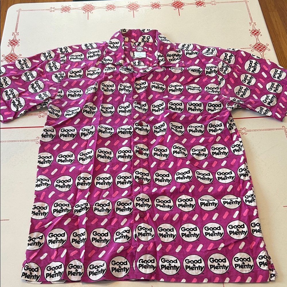 Pink and White Graphic Button-Up Shirt